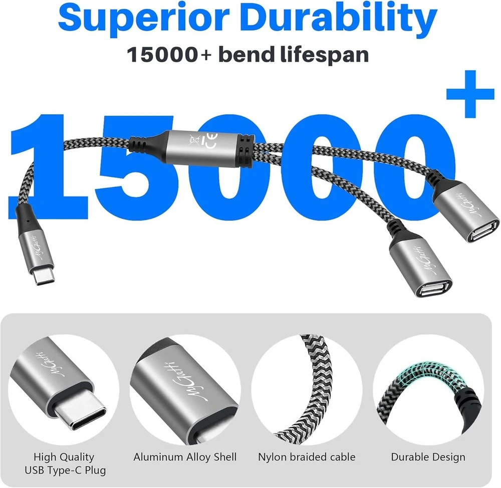 Usb C Splitteris Y Kabelis 0.5m, C Male į 2x A Female, Usb 2.0