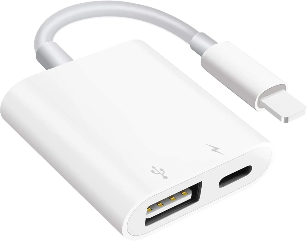 Usb kameros adapteris, usb lizdo otg adapteris suderinamas su telefonu, nešiojamas usb adapteris telefonui su įkrovimo prievadu, usb adapteris, nereikia programos, palaiko kortelių skaitytuvą (baltas)