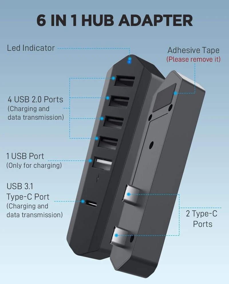 Usb šakotuvas Ps5 Pro/slim konsolei, 6 prievadų