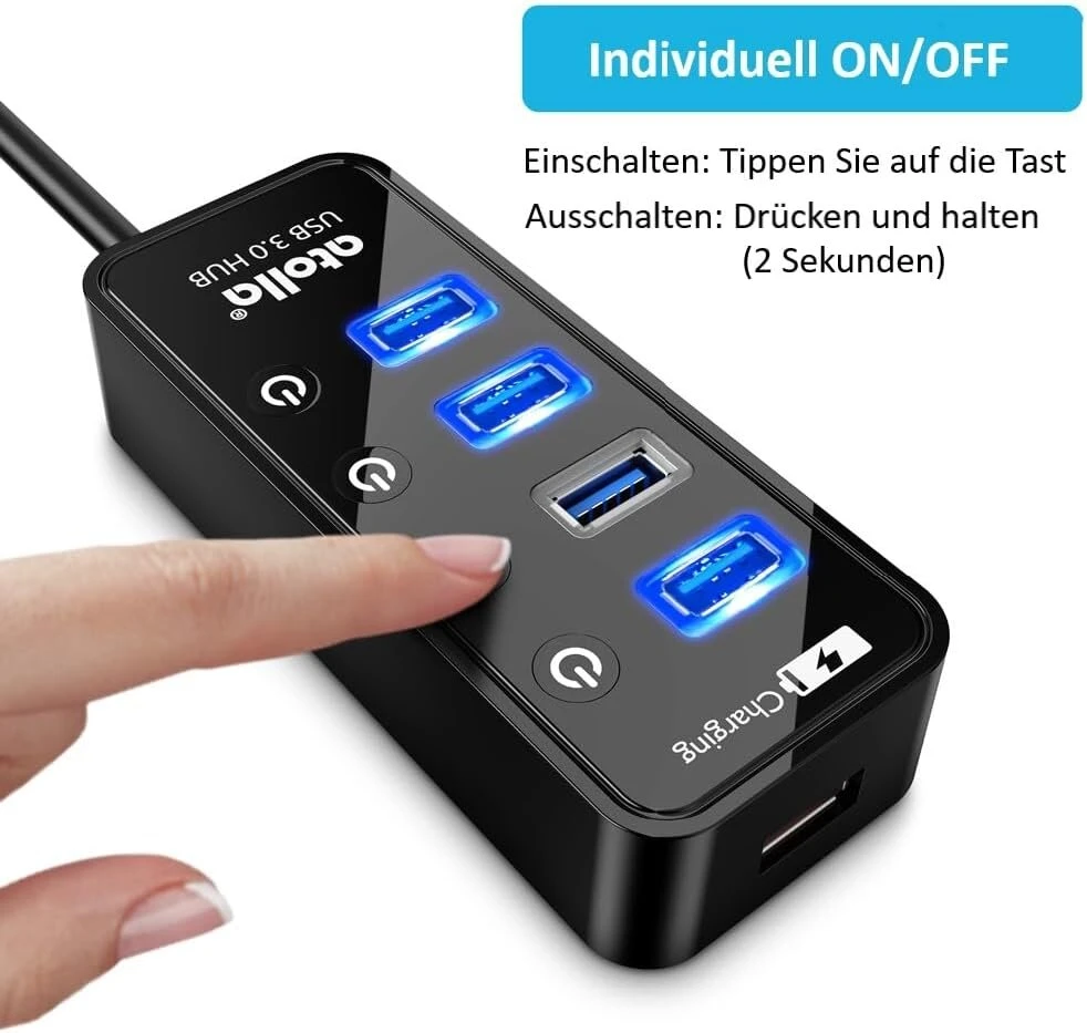 Usb šakotuvas su maitinimo šaltiniu, atolla usb 3.0 aktyvus šakotuvas su 4 prievadais superspartus duomenų perdavimas ir jungiklis, usb skirstytuvas su išmaniuoju įkrovimo prievadu ir 15w (5v/3a) maitinimo adapteriu