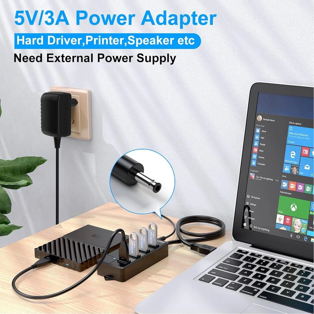 Usb šakotuvas su maitinimo šaltiniu, vemont 4 prievadų usb 3.0 šakotuvas usb skirstytuvas aktyvus adapteris ir vienas įjungimo/išjungimo jungiklis 1,2 m ilgio kabelis su 5 v/3 a maitinimo šaltinio adapteriu, skirtas pc/nešiojamiesiems kompiuteriams ir ult