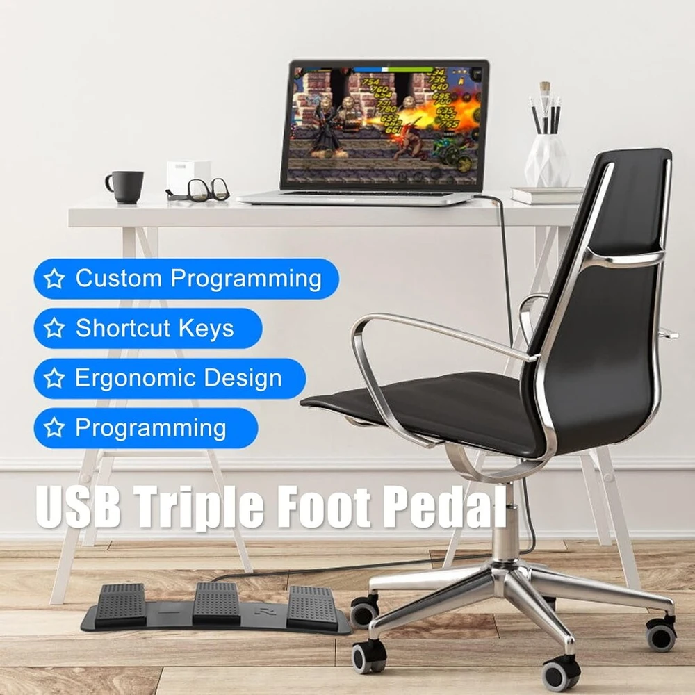 Usb trigubas pedalas-jungiklis, programuojamas kompiuteriui