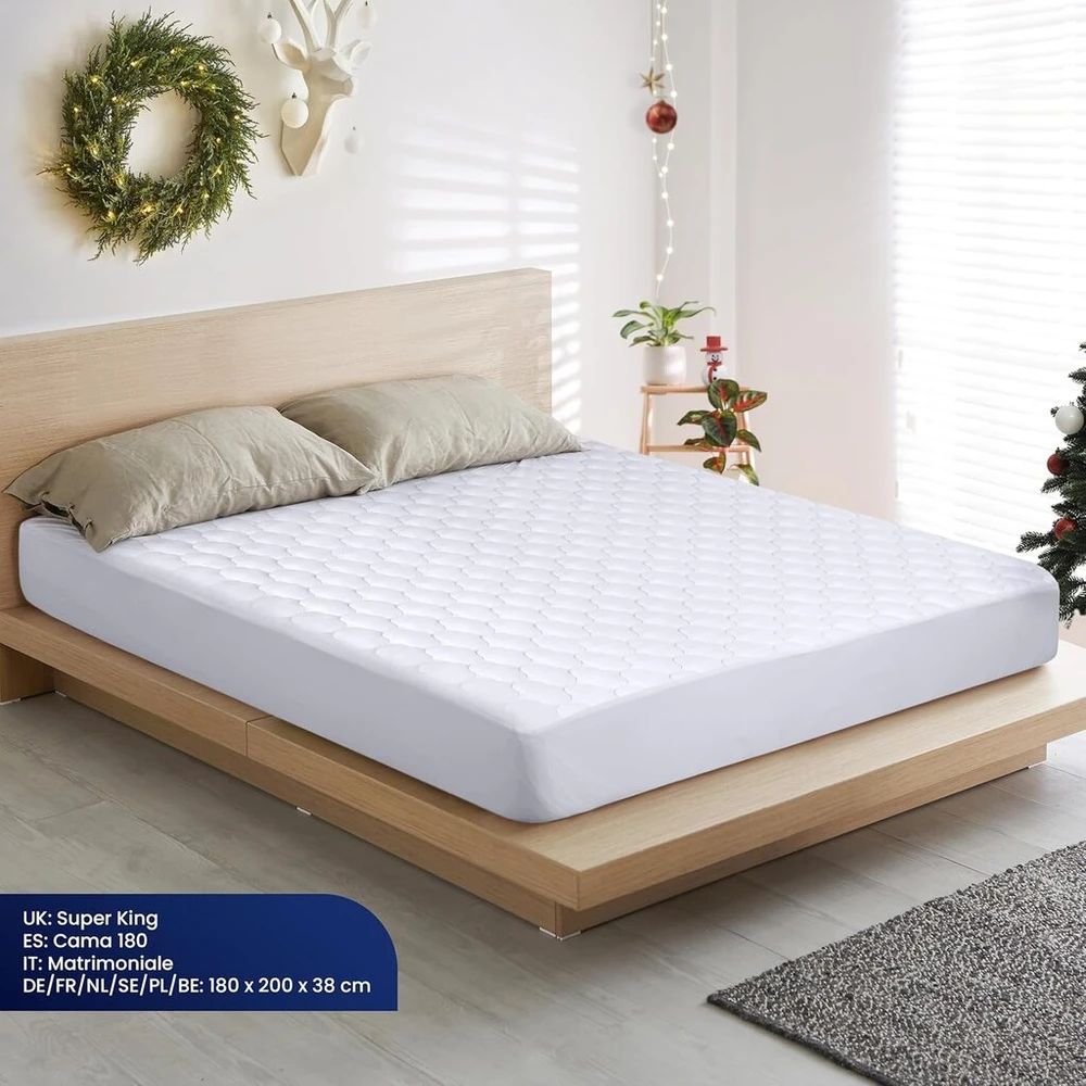 Lova Utopia Bedding dygsniuotas vandeniui atsparus antčiužinis, 180 x 200 cm, antčiužinis, vandeniui atsparus čiužinio apsaugas, tampri iki 38 cm (baltas)
