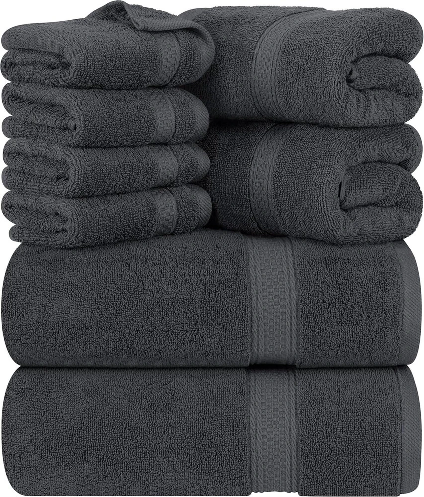 Rankšluostis Utopia Towels 8 dalių medvilninių rankšluosčių rinkinys su pakaba, 2 vonios rankšluosčiai, 2 rankų rankšluosčiai ir 4 prausimosi servetėlės, pilka