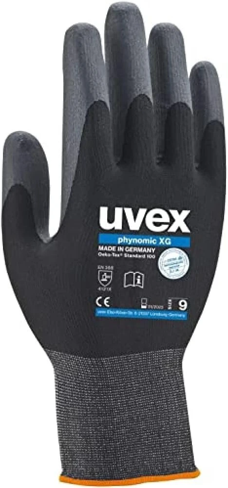 Uvex Phynomic Xg darbo pirštinės, apsauginės darbo pirštinės, en 388, pilkos / juodos, 1 pora