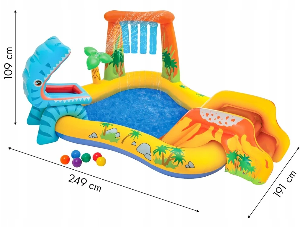 Vaikiškas pripučiamas baseinas su čiuožykla Žaidimų aikštelė 249cm x 191cm didelis Intex