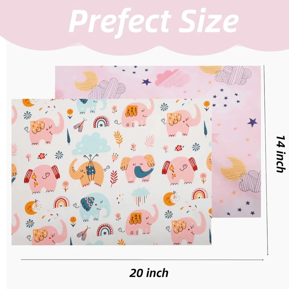 Vaikiškų pagalvėlių užvalkalai, 2 vnt., 100% medvilnės kūdikių pagalvės užvalkalas, 40 x 60 cm pagalvėlės užvalkalas, minkštas, laidus orui berniukams ir mergaitėms, patalynė, kūdikio pagalvės užvalkalas su užlenkimu (elephants+clouds)