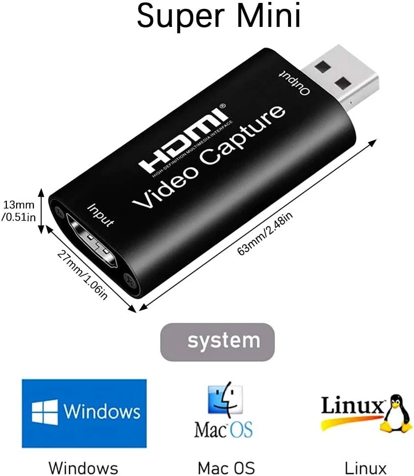 Vaizdo plokštė Vaizdo įrašymo plokštė, Hdmi Usb adapteris, 1080p Hdmi vaizdo įrašymo plokštė, Hdmi vaizdo įrašymo Usb 2.0 skirta žaidimams, Tv transliacijoms, įrašymo įrenginys tiesioginei vaizdo transliacijai, skirta Windows Mac Os (hdmi Usb)