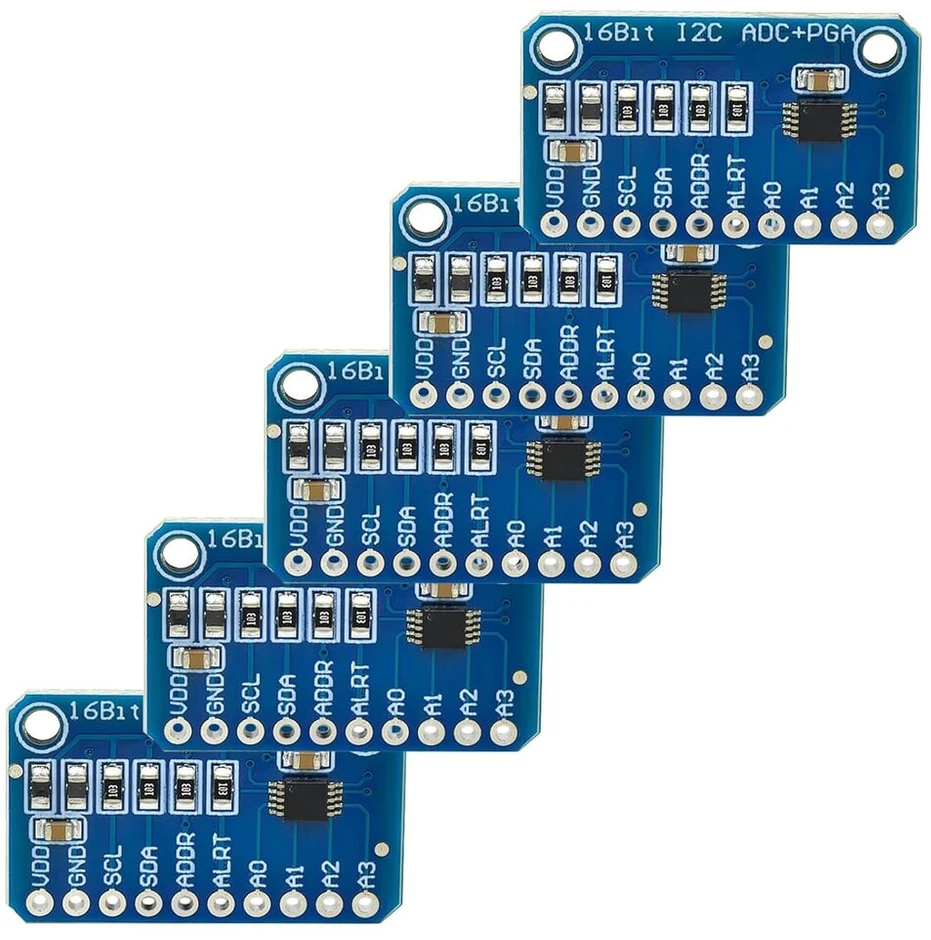 Vaizdo plokštė Ads adc 1115 modulis - (16 bitų) 4 kanalų analoginis-skaitmeninis keitiklis, skirtas arduino ir raspberry pi - kūrimo plokštės modulis (5 vnt.)