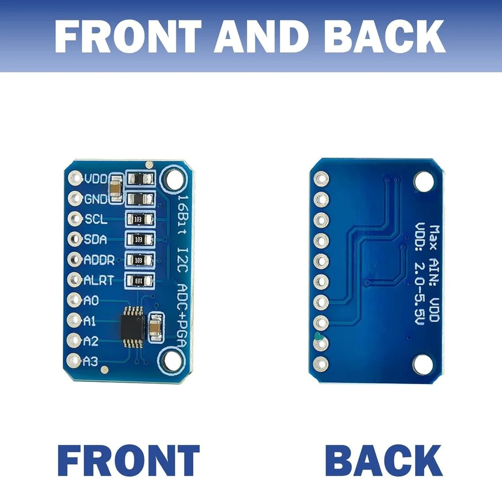 Vaizdo plokštė Ads adc 1115 modulis - (16 bitų) 4 kanalų analoginis-skaitmeninis keitiklis, skirtas arduino ir raspberry pi - kūrimo plokštės modulis (5 vnt.)