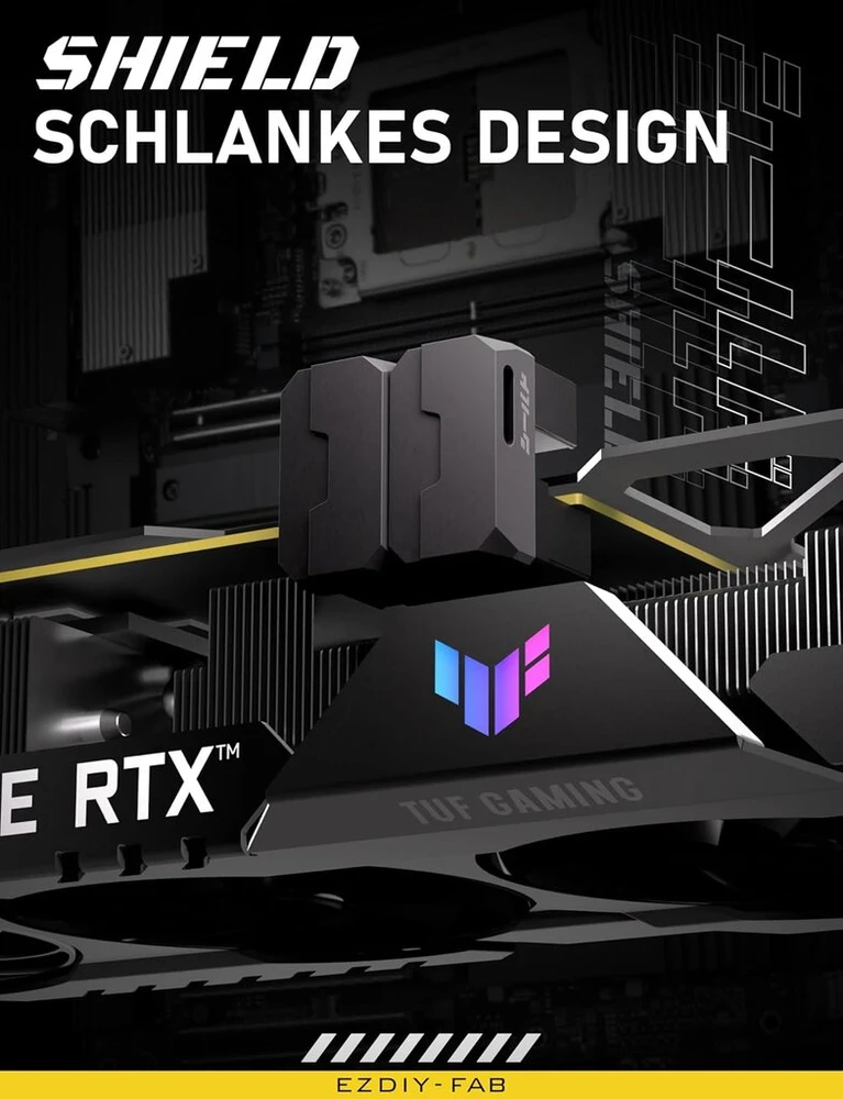 Vaizdo plokštė Ezdiy-fab shield series 8 kontaktų pcie gpu maitinimo adapteris, 180 laipsnių u formos kampinis jungtis, aliuminio dizainas, skirtas standartinio tipo grafikos kortelei, juodas, 2 vnt.