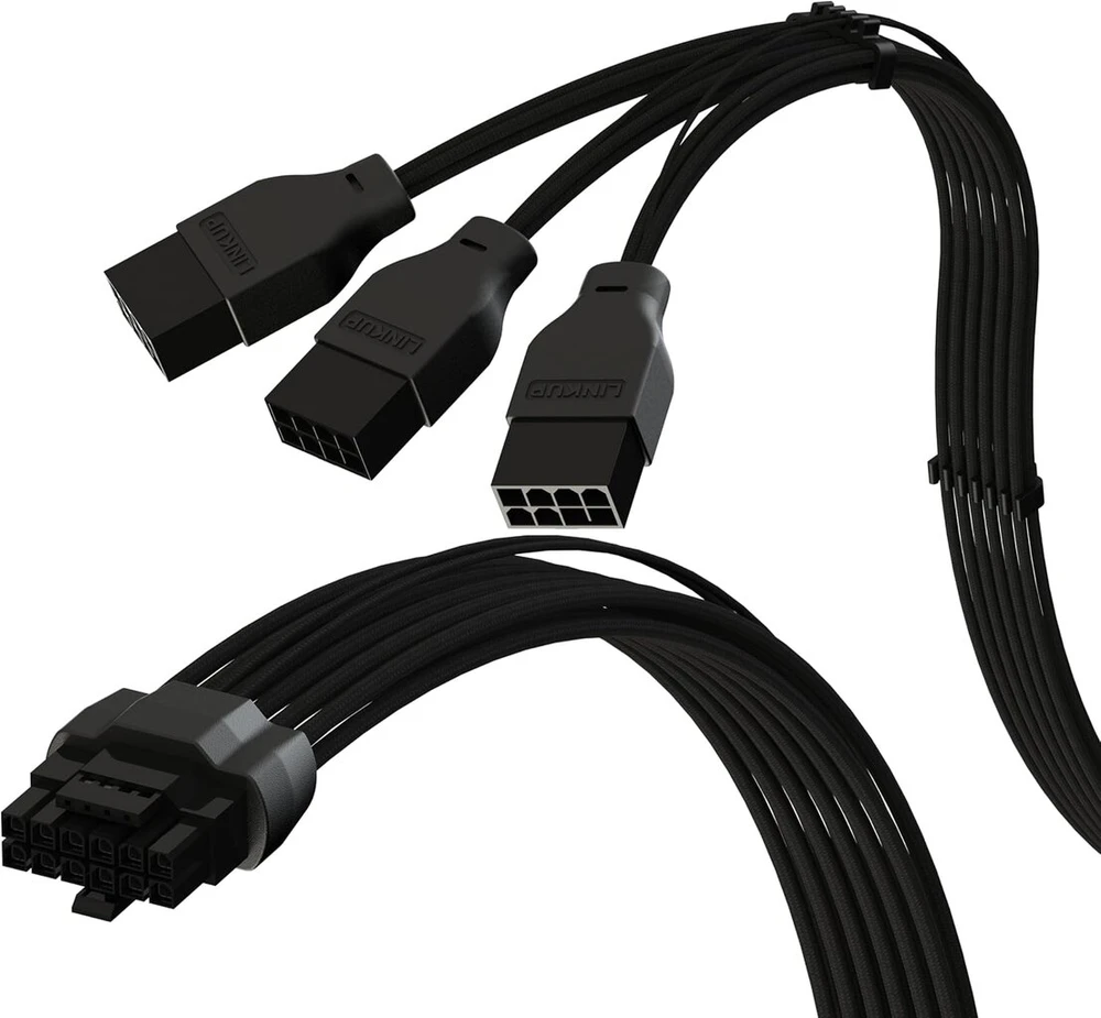 Vaizdo plokštė Linkup - ava pcie 5.0 16pin (12+4) didelės srovės maitinimo kabelis | 16awg, formuotas