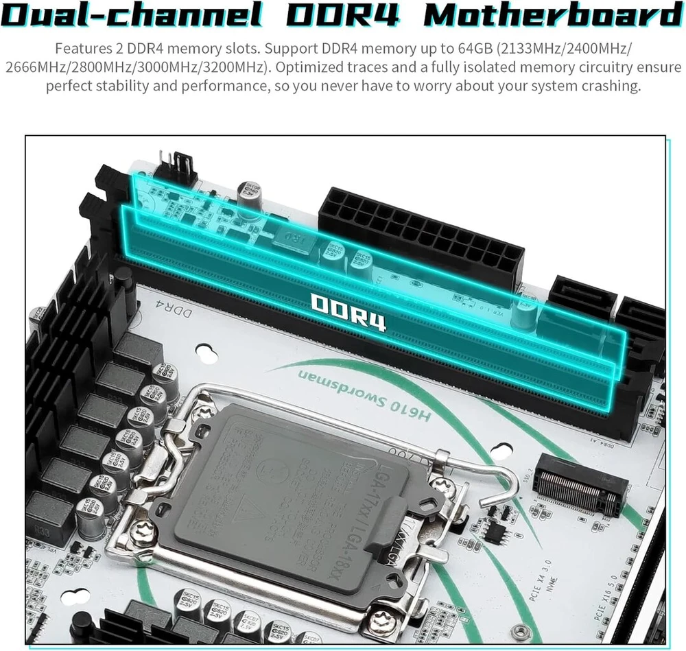 Vaizdo plokštė Pagrindinė plokštė H610 Lga 1700 Matx, Ddr4, Nvme M.2, 2.5gb Lan