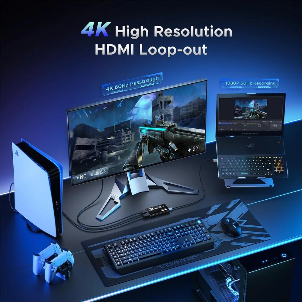 Vaizdo plokštė Xiixmask Vaizdo įrašymo plokštė, garso ir vaizdo įrašymo plokštė, Usb 3.0 įrašymo plokštė 4k Hdmi Loop-out, 1080p 60fps