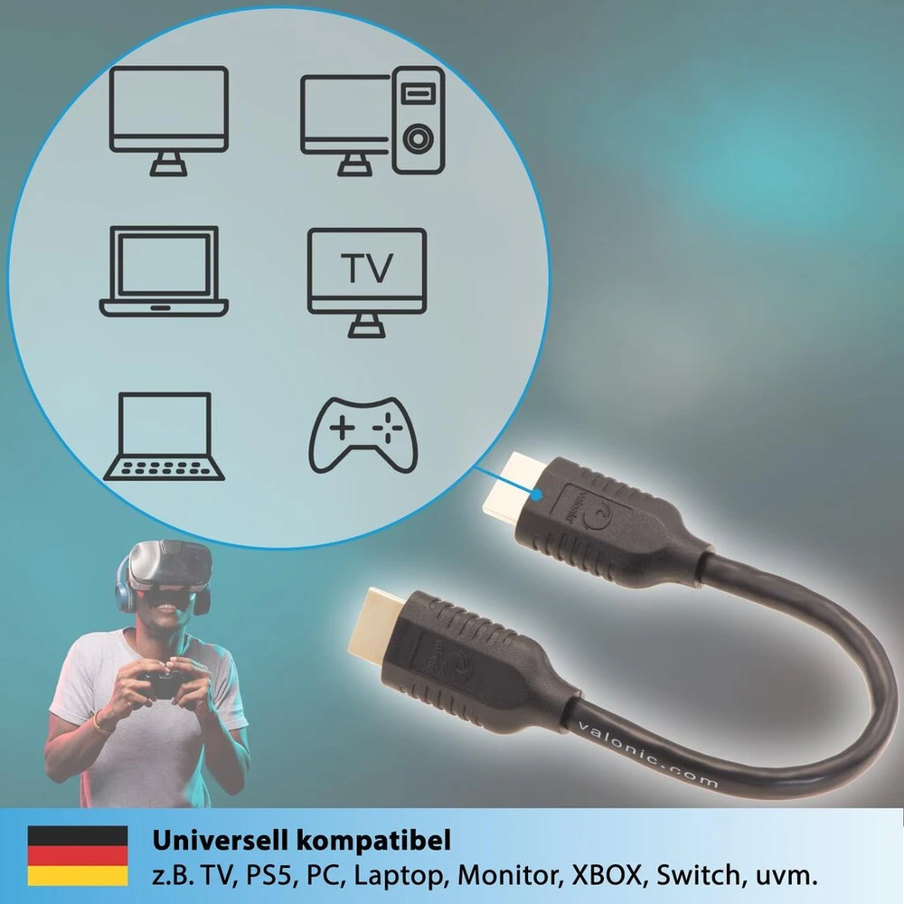 Valonic trumpas Hdmi laidas 20 cm - 4k, Uhd, Arc, Ethernet