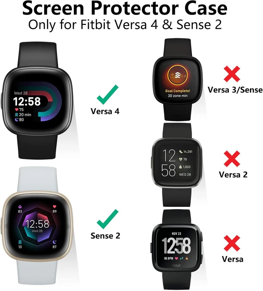 Vancle Ekrano apsaugų rinkinys (3 vnt.) Fitbit Versa 4 dėklui / Sense 2 apsauginiam dėklui, pilnai dengianti apsauginė plėvelė, kieto Pc apsauga, ekrano apsauginė plėvelė, korpusas, skirtas Sense 2 (3 skaidrūs gabalai)