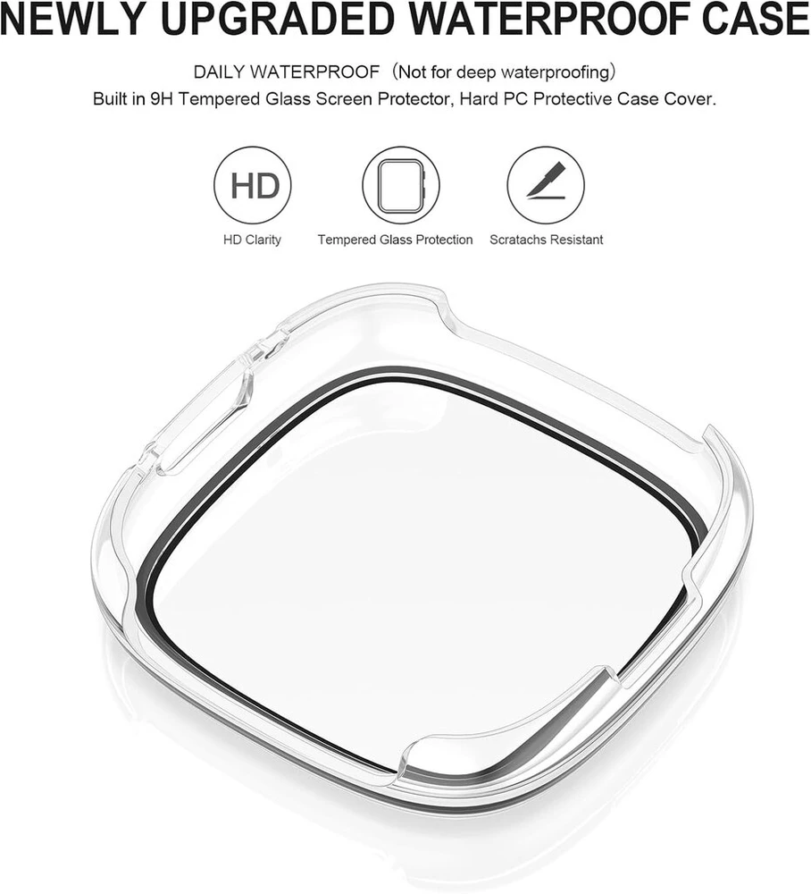 Vancle Ekrano apsaugų rinkinys (3 vnt.) Fitbit Versa 4 dėklui / Sense 2 apsauginiam dėklui, pilnai dengianti apsauginė plėvelė, kieto Pc apsauga, ekrano apsauginė plėvelė, korpusas, skirtas Sense 2 (3 skaidrūs gabalai)