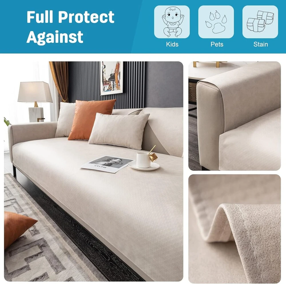 Vanderhome Sofa Cover L/u formos/kampinės sofos 3/2/1 vietų, atsparus vandeniui, užtiesalas, apsauginis užtiesalas, neslystantis 90 x 160 cm - smėlio spalvos sėdynės užvalkalas (1 vnt.)