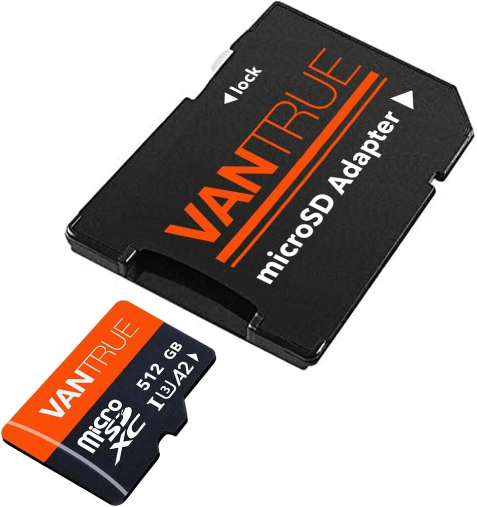 Vantrue 512gb microsd atminties kortelė uhs-i u3 4k su adapteriu, suderinama su vaizdo registratoriumi, išmaniuoju telefonu, planšetiniu kompiuteriu, veiksmo kamera ir stebėjimo kamera (512g)