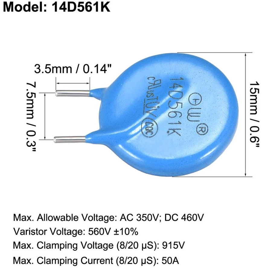 Varistoriai 14d561k Ac 350v, 10 vnt.