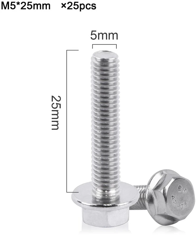 Varžtas su flanšu, šešiabriaunis varžtas, 25 vnt. pakuotė, m5 x 25 mm, apvalios galvutės varžtai, pilnas sriegis, nerūdijančio plieno varžtai, a2 su flanšu, atsparūs rūdims, tinkami įvairioms paskirtims (m5 x 25 mm, 25 vnt.)