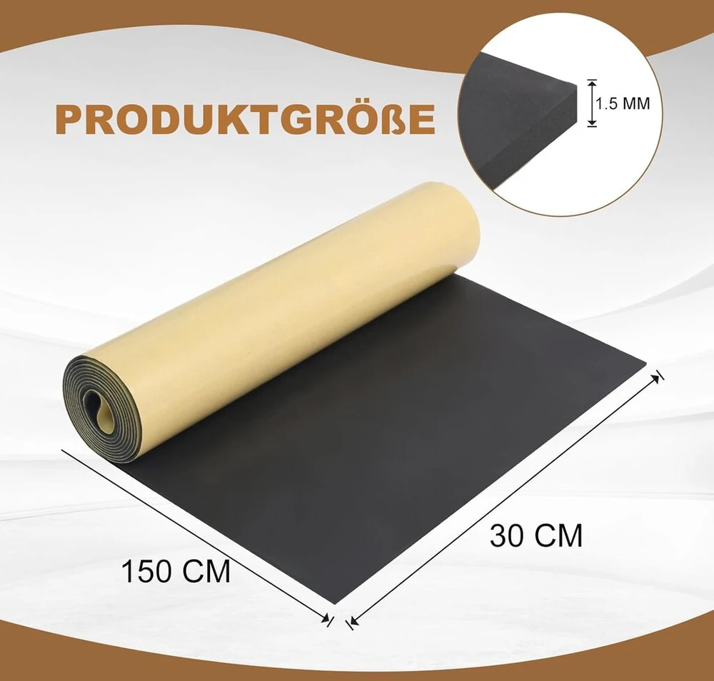 Vefhby lipni putplasčio plokštė, lipnus putplastis 300 mm x 1,5 mm x 1,5 m neopreno daugiafunkcinis izoliacinis kilimėlis, putplasčio ritinys neslystantis izoliacinis smūgio sugėrimo akustinis kilimėlis (juodas)