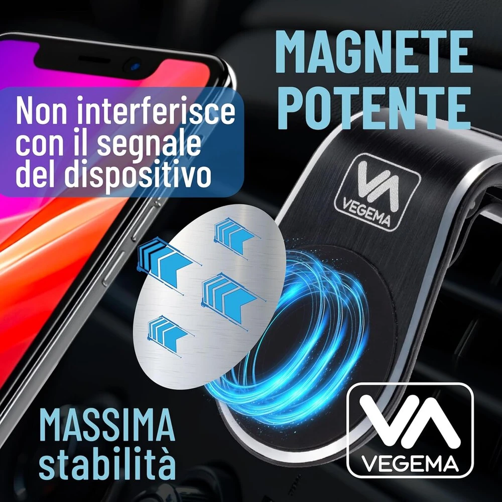 Vegema 2 magnetinis telefono laikiklis automobiliui su neslystančiu silikonu ir besisukančiu laikikliu, dvigubas automobilinis laikiklis su 2 universaliosiomis plokštelėmis bet kokio tipo išmaniesiems telefonams, sukimas