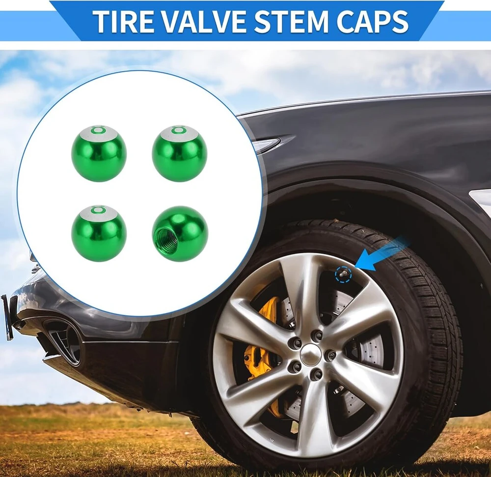 Vekauto 4 padangų ventilių dangtelių rinkinys, 17 x 17,8 mm automobilio rato ventilio dangtelis, universalus automobiliui, dviračiui, motociklui, apsauginis nuo smūgių aliuminio lydinio žalias padangų ventilių dangtelis, ventilio dangtelis, padangų ventil