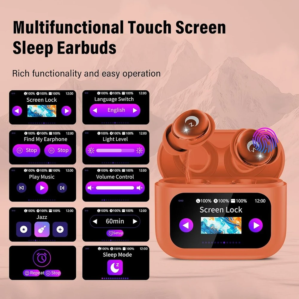 Vekj Bluetooth ausinės, bluetooth 5.4 ausinės su hi-fi stereo, belaidės ausinės su enc mikrofonu, oranžinės