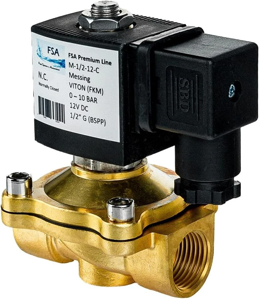Ventiliatorius Fsa Viton solenoidinis ventilis žalvarinis 1/2 colio 12 V Dc 0-10 bar uždarytas