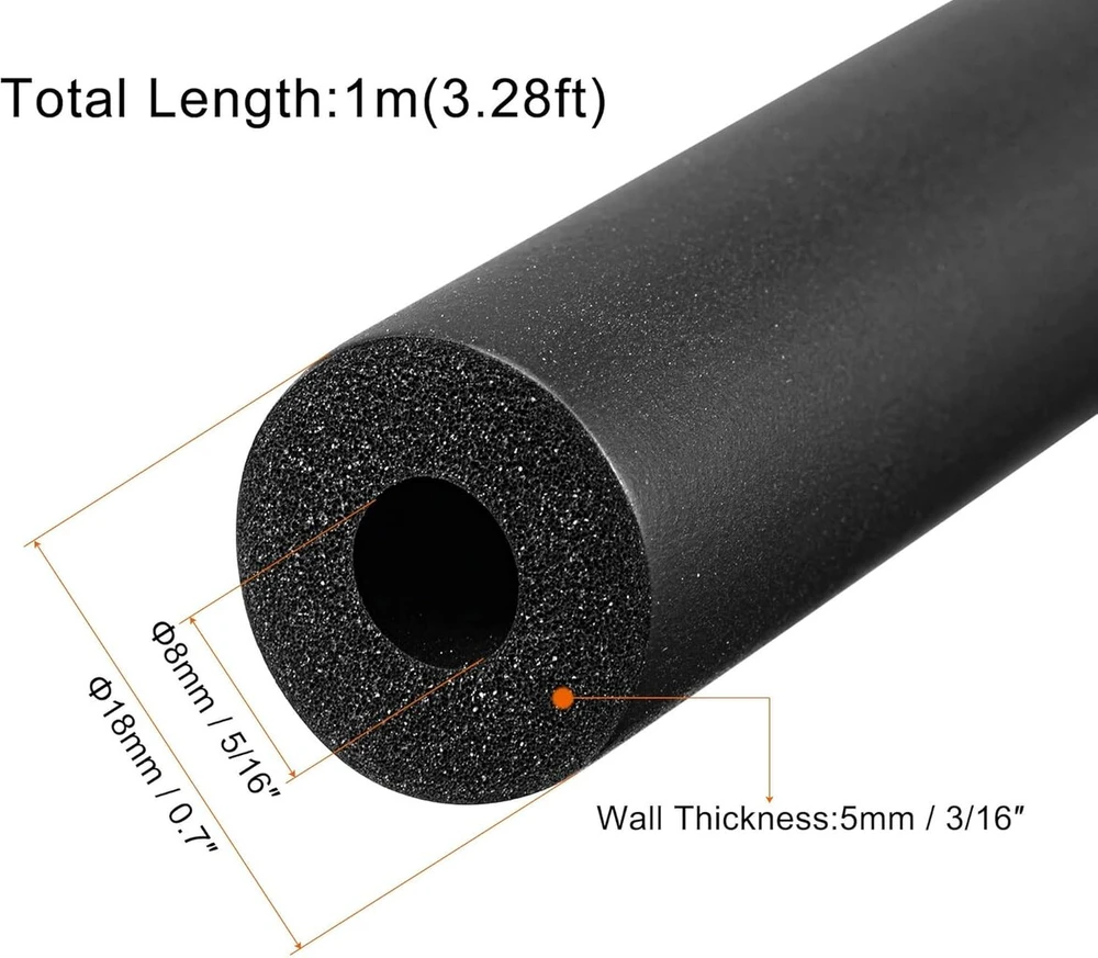 Ventiliatorius Sourcing map 2 vnt. putplasčio vamzdžių rinkinys, 8 mm Id, 18 mm Ad, 1 m ilgio vamzdžių dangteliai, juodi