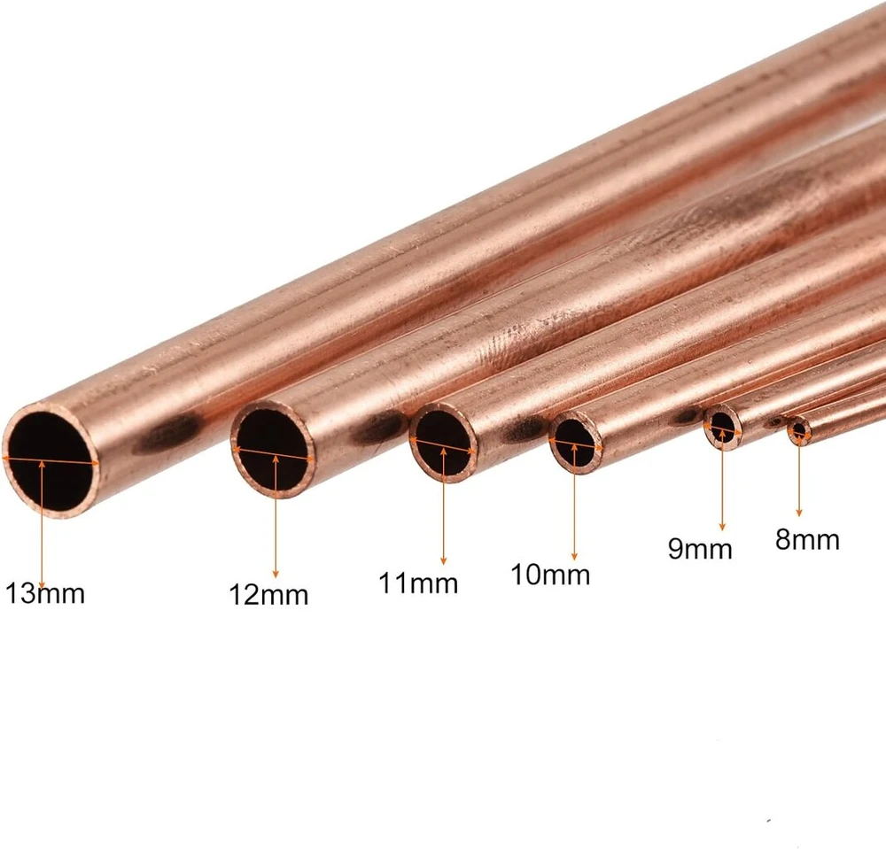 Ventiliatorius Sourcing map varinis vamzdis 8 mm 9 mm 10 mm 11 mm 12 mm 13 mm išorinis skersmuo x 0,5 mm storis 200 mm ilgio varinis apvalus vamzdis, 6 vnt.