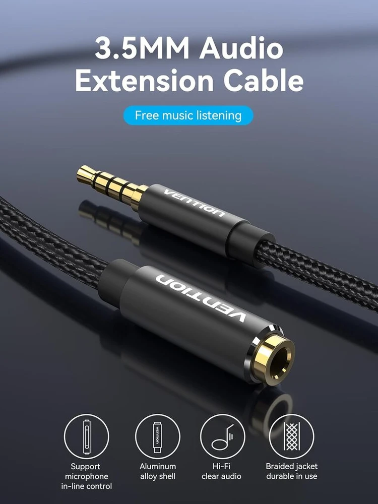 Vention ausinių ilginimo laidas su mikrofonu, 3,5 mm Aux ilginimo laidas, nuo vyriško iki moteriško, audio laidas, stereo ausinių laidas, audio lizdo ilgintuvas Ausinėms/tv/nešiojamam kompiuteriui 1,5 m