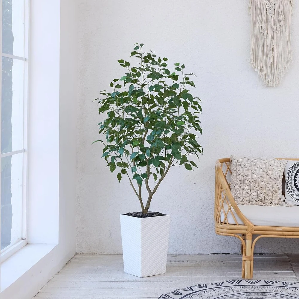 Verinatural dirbtinis augalas 150 cm ficus dirbtiniai augalai didelė balkono dekoracija - 600 lapų, atsparus uv spinduliams, realistiškas plastikinis didelis augalas - svetainei, laukui, biurui, vidui