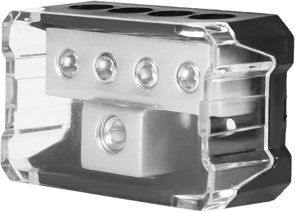 Verteblock, 12 V verte blokas, teigiamo poliaus verte, automobilio jungtis/verte blokas, automobilio arba įžeminimo blokas, saugiklis, automobilio arba maitinimo paskirstymo 1 x 0 Ga į 4 x 4 Ga išvesties skirstytuvas