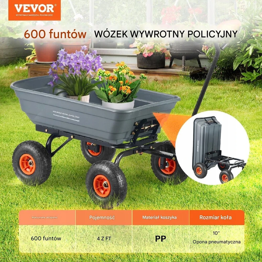 VEVOR Patvarus sodo vežimėlis 272 kg