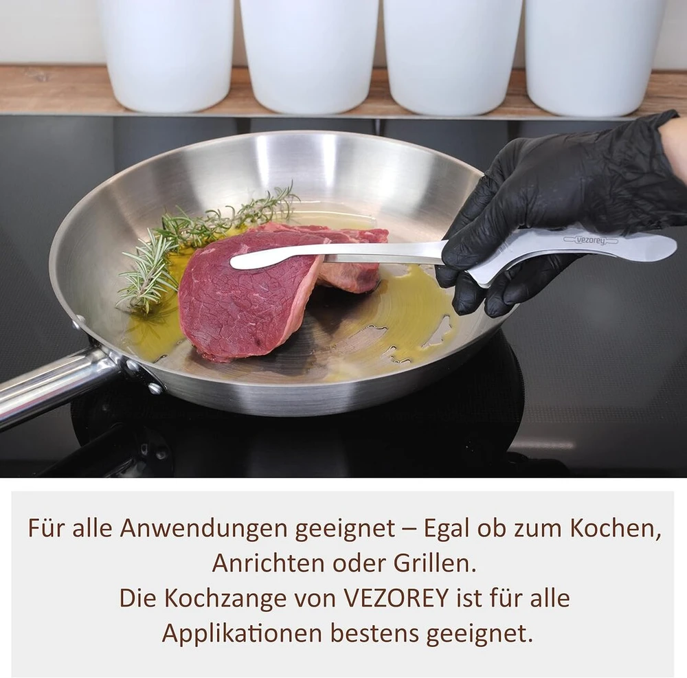 Vezorey® - Premium klasės virtuvinės žnyplės (26,5 cm) pagamintos iš nerūdijančio plieno su stovo funkcija - Virtuviniai pincetai ir žnyplės mėsai, griliui ir daržovėms - Grilio žnyplės ir ilgi virtuviniai pincetai
