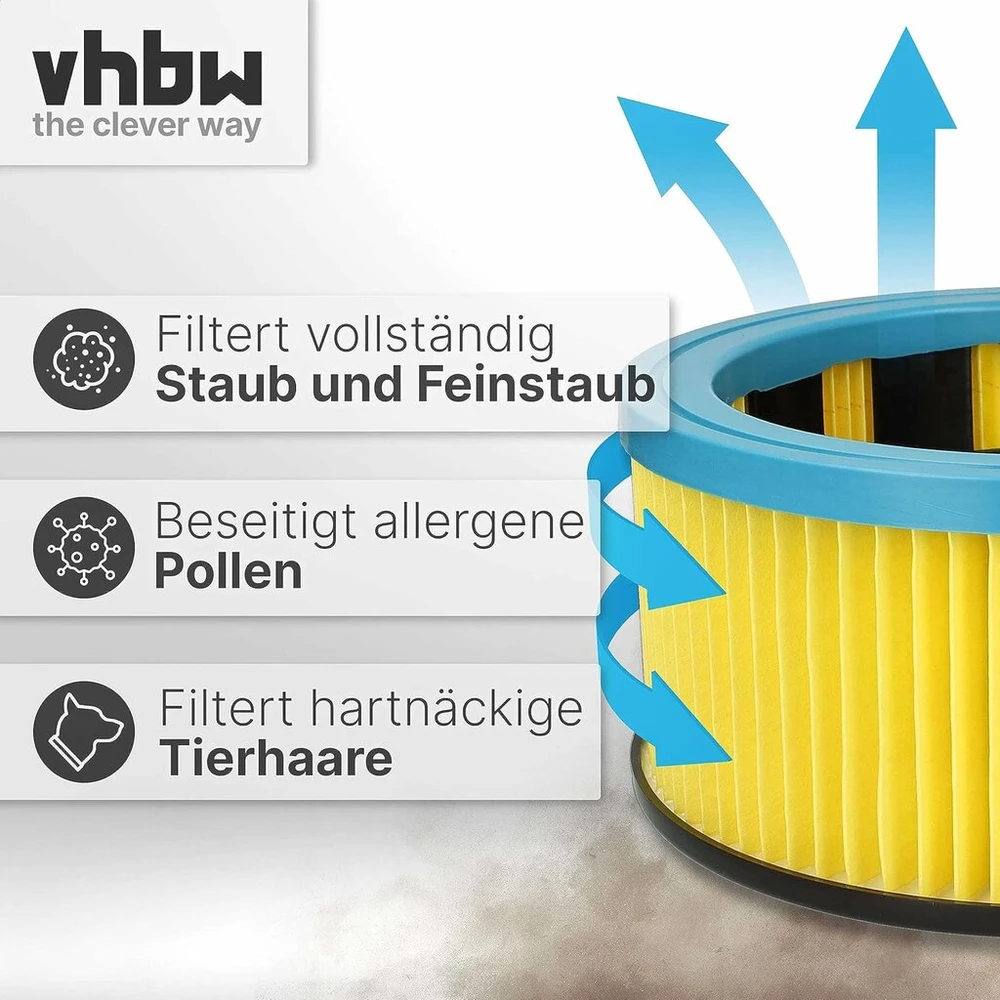 Vhbw klostuotas filtras, suderinamas su metabo as 1200, as 20 l, asa 1201, asa 1202, asa 32 l šlapio ir sauso valymo dulkių siurblio filtru, kasetinis filtras