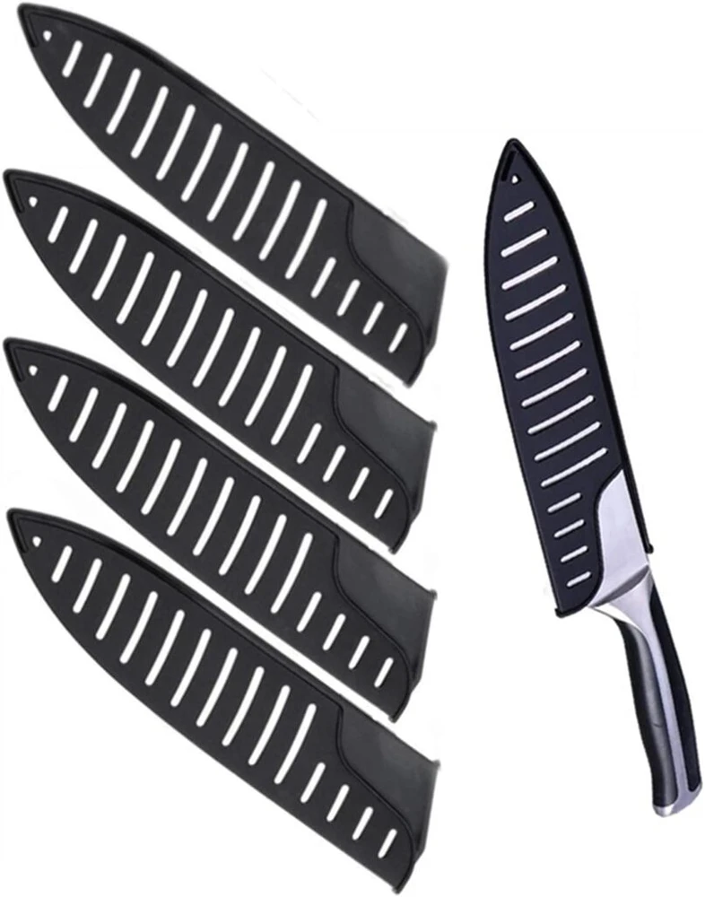 Vicmat 5 dalių peilių apsaugos, plastikiniai peilių dėklai šefo peiliams, virtuviniams peiliams, apsauginis dangtelis (juodas)