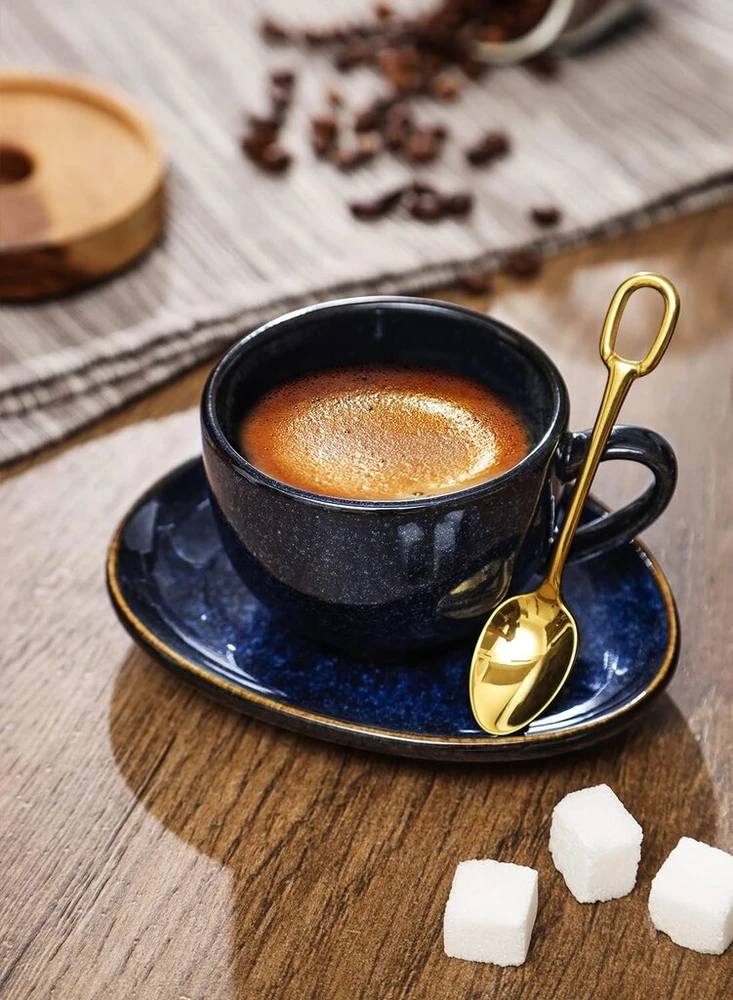 Vicrays Keraminių espresso kavos puodelių rinkinys, 120 ml, porcelianiniai espresso puodeliai su lėkštutėmis