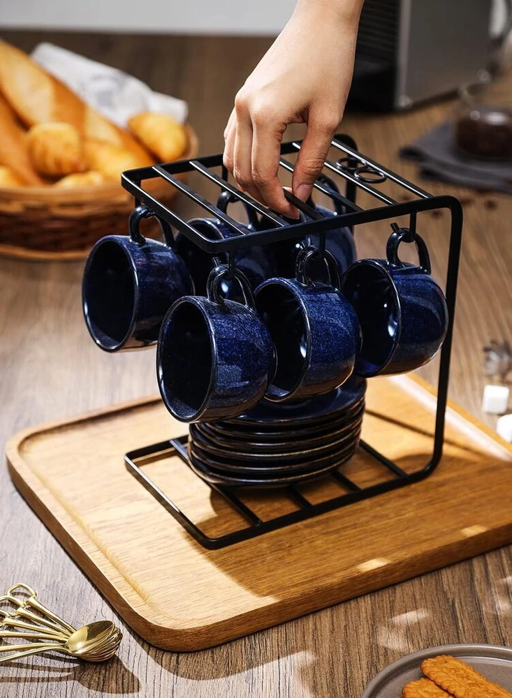 Vicrays Keraminių espresso kavos puodelių rinkinys, 120 ml, porcelianiniai espresso puodeliai su lėkštutėmis