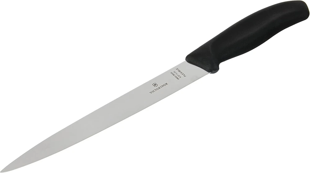 Victorinox 20 cm Swiss Classic filėavimo peilis su lanksčia geležte lizdinėje pakuotėje, juodas