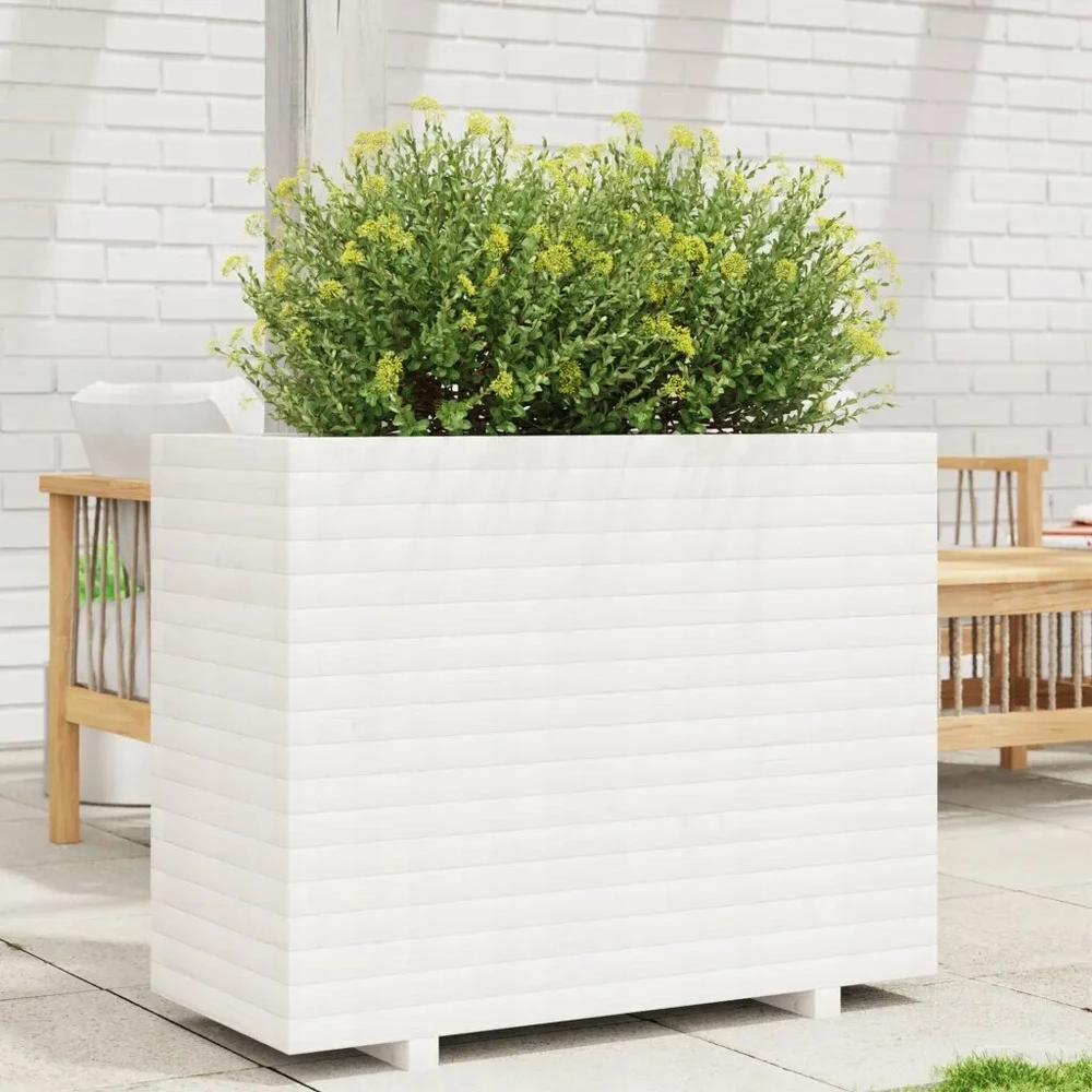 Vidaxl sodo lovelis, baltas, 90x40x72,5 cm, pušies medienos masyvas