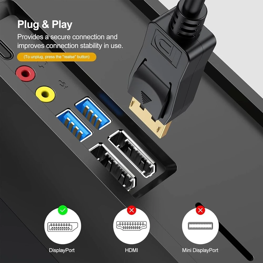 Vievre Displayport kabelis, 5 m Dp kabelis 1080p, Ekranas Port kabelis žaidimų monitoriui, vaizdo plokštė