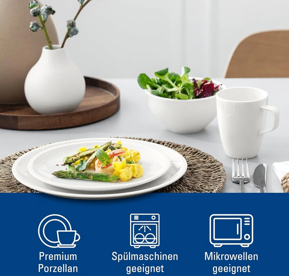 Villeroy & Boch Artesano valgomojo servisas dviems, 8 dalys, aukščiausios kokybės porcelianas, balta