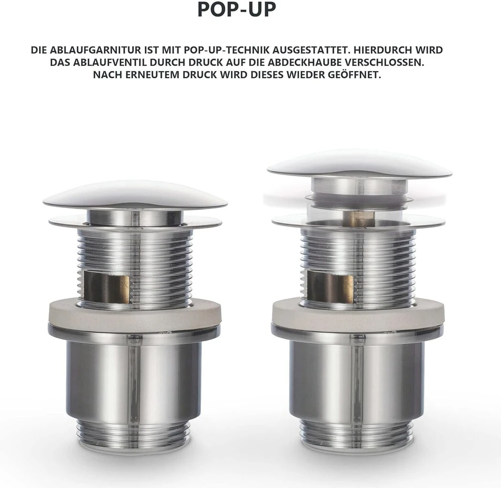 Vilstein universalus ventilis, praustuvas, pop-up ventilis su persipylimu, žemas, ilgaamžis, chromas