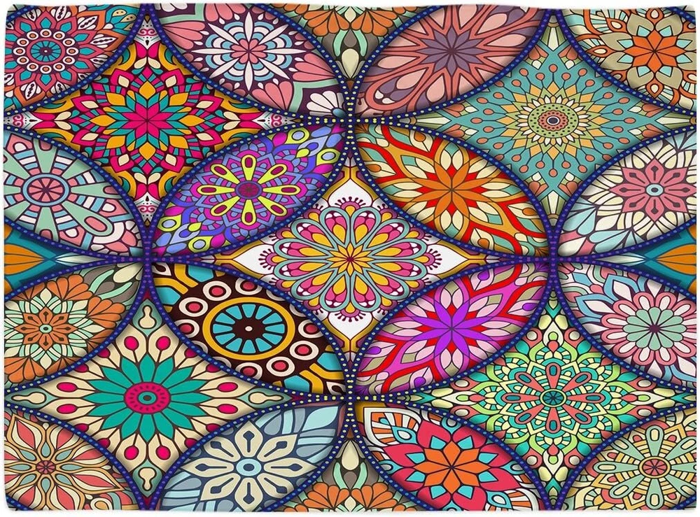 Violetpos staltiesė, lininė staltiesė, lengvai prižiūrima, skalbiama, atspari nešvarumams, stalo tekstilė, bohemiško stiliaus boho paisley raštas, indiškas mozaika, 140 x 180 cm