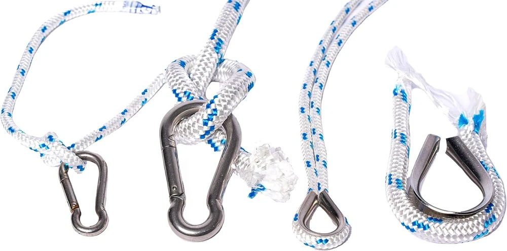 Virvė 14 mm x 30 m - poliesterio virvė, švartavimo lynas, universalus lynas, megzta, sodo virvė, lauko - balta/mėlyna
