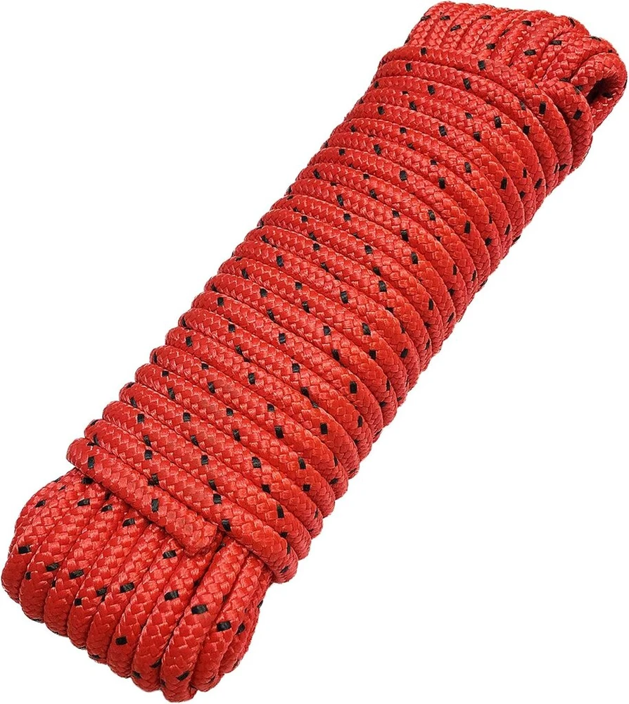 Virvė 8 mm, 20 m polipropileno (pp) virvė, švartavimo virvė, universalios paskirties virvė, pinta, sodo virvė, lauko – trūkimo apkrova: 700 kg, 20 m x 8 mm, raudona/juoda