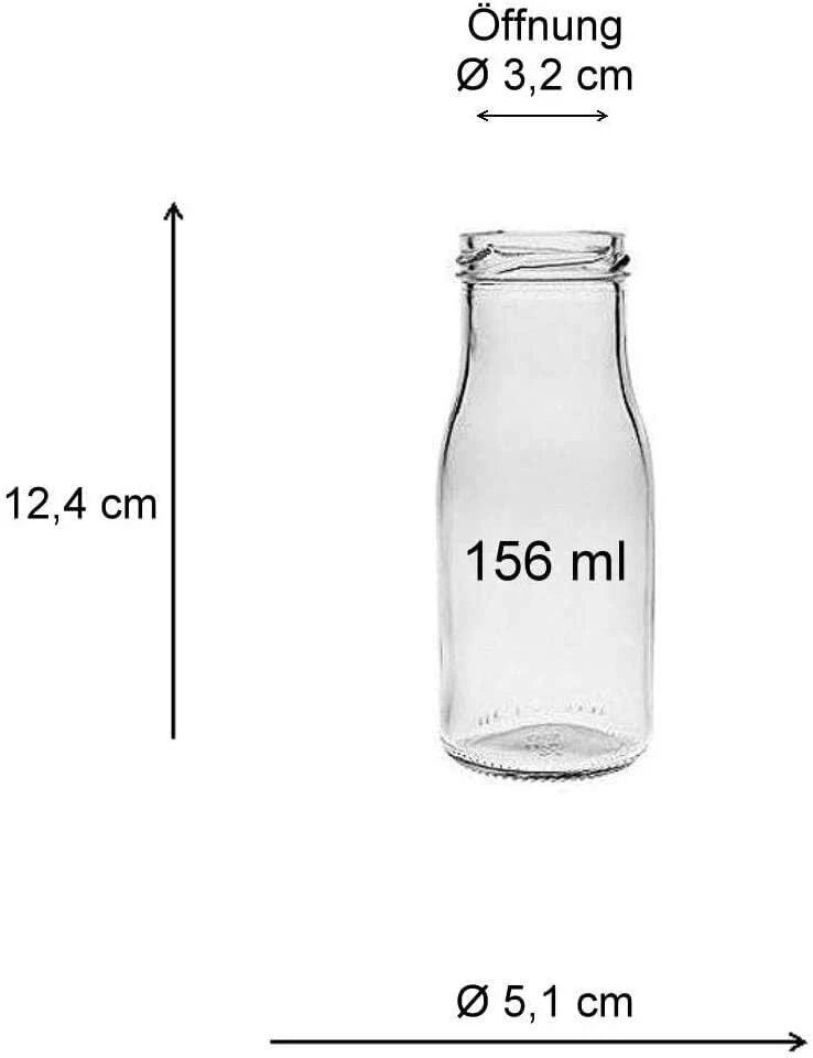 Viva Haushaltswaren – 250 ml stikliniai buteliai/pieno buteliai su sidabriniais užsukamais dangteliais su piltuvėliu